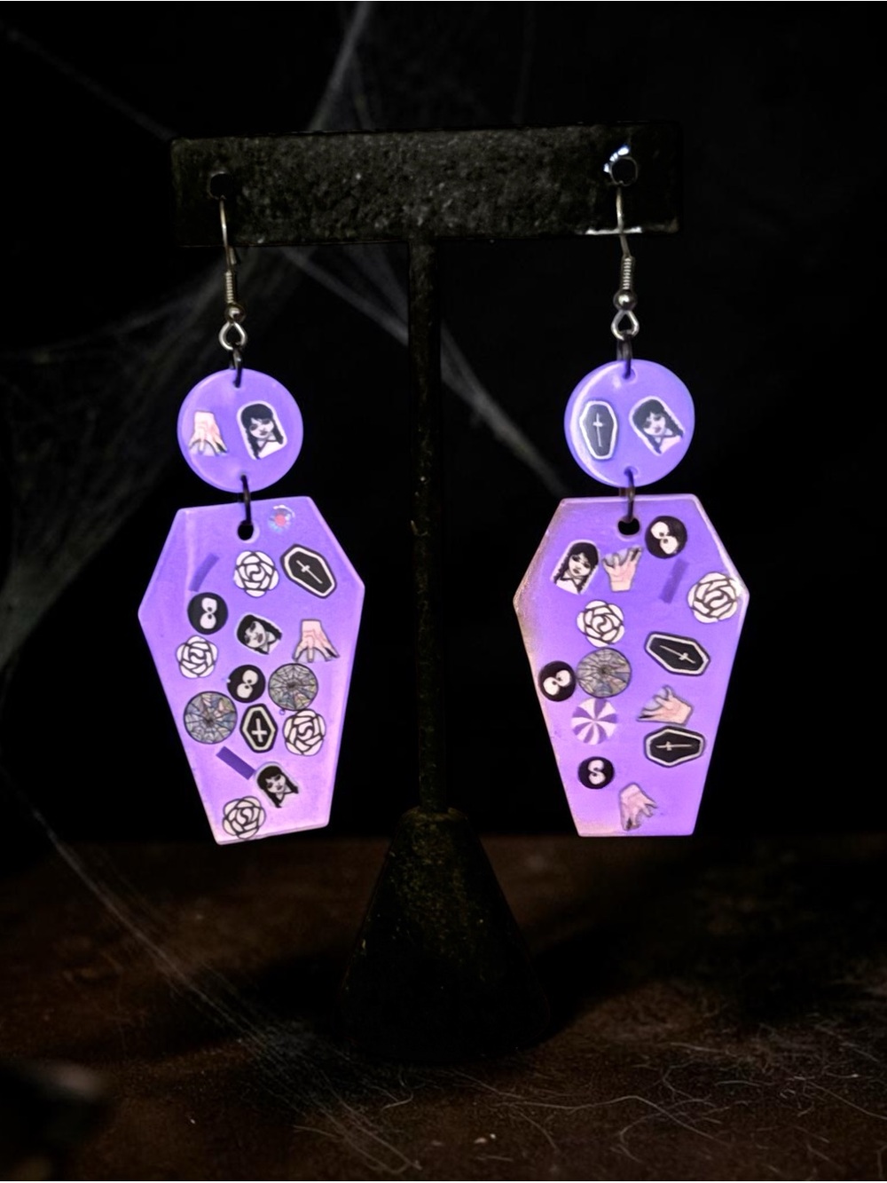 Wednesday Inspired Purple Coffin Charm Dangle Earrings - Women Jewelry